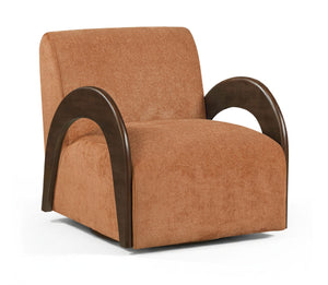 Meridian Furniture Neria Chenille Swivel Accent Chair with Walnut Arms Mid-century Style for Living Room Decor Cognac 33008Cognac