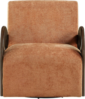 Meridian Furniture Neria Chenille Swivel Accent Chair with Walnut Arms Mid-century Style for Living Room Decor Cognac 33008Cognac