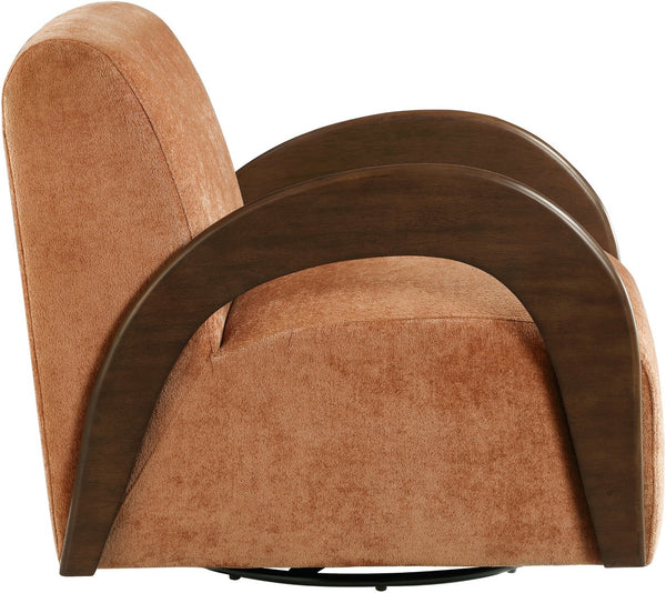 Meridian Furniture Neria Chenille Swivel Accent Chair with Walnut Arms Mid-century Style for Living Room Decor Cognac 33008Cognac