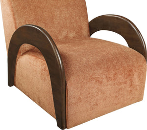 Meridian Furniture Neria Chenille Swivel Accent Chair with Walnut Arms Mid-century Style for Living Room Decor Cognac 33008Cognac