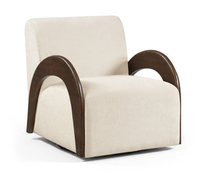 Meridian Furniture Neria Chenille Swivel Accent Chair with Walnut Arms Mid-century Style for Living Room Decor Cream - B 33008Cream