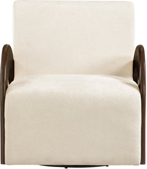 Meridian Furniture Neria Chenille Swivel Accent Chair with Walnut Arms Mid-century Style for Living Room Decor Cream - B 33008Cream