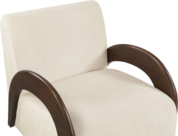 Meridian Furniture Neria Chenille Swivel Accent Chair with Walnut Arms Mid-century Style for Living Room Decor Cream - B 33008Cream