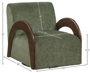Meridian Furniture Neria Chenille Swivel Accent Chair with Walnut Arms Mid-century Style for Living Room Decor Green 33008Green