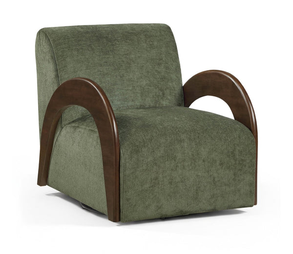 Meridian Furniture Neria Chenille Swivel Accent Chair with Walnut Arms Mid-century Style for Living Room Decor Green 33008Green