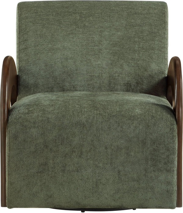Meridian Furniture Neria Chenille Swivel Accent Chair with Walnut Arms Mid-century Style for Living Room Decor Green 33008Green