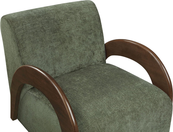 Meridian Furniture Neria Chenille Swivel Accent Chair with Walnut Arms Mid-century Style for Living Room Decor Green 33008Green
