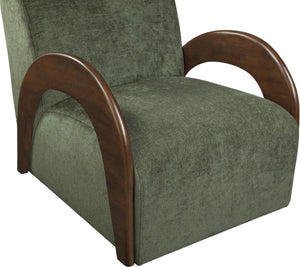 Meridian Furniture Neria Chenille Swivel Accent Chair with Walnut Arms Mid-century Style for Living Room Decor Green 33008Green