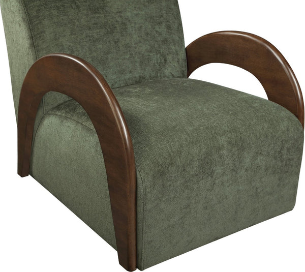 Meridian Furniture Neria Chenille Swivel Accent Chair with Walnut Arms Mid-century Style for Living Room Decor Green 33008Green