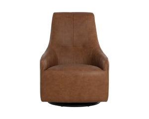 Sunpan Carmine Swivel Lounge Chair - Luxurious Cognac Leather, Vintage Appeal, Elegant Tufting & Iron Base