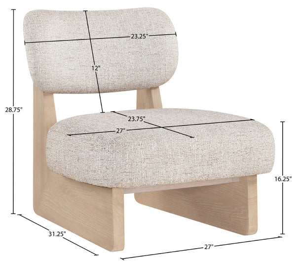 Meridian Furniture Vetra Sculptural Low Profile Linen Accent Chair with Solid Wood Base for Modern Interiors 33012Beige