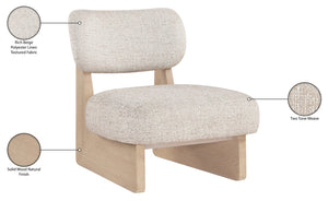 Meridian Furniture Vetra Sculptural Low Profile Linen Accent Chair with Solid Wood Base for Modern Interiors 33012Beige