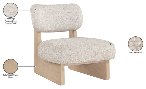 Meridian Furniture Vetra Sculptural Low Profile Linen Accent Chair with Solid Wood Base for Modern Interiors 33012Beige