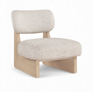 Meridian Furniture Vetra Sculptural Low Profile Linen Accent Chair with Solid Wood Base for Modern Interiors 33012Beige