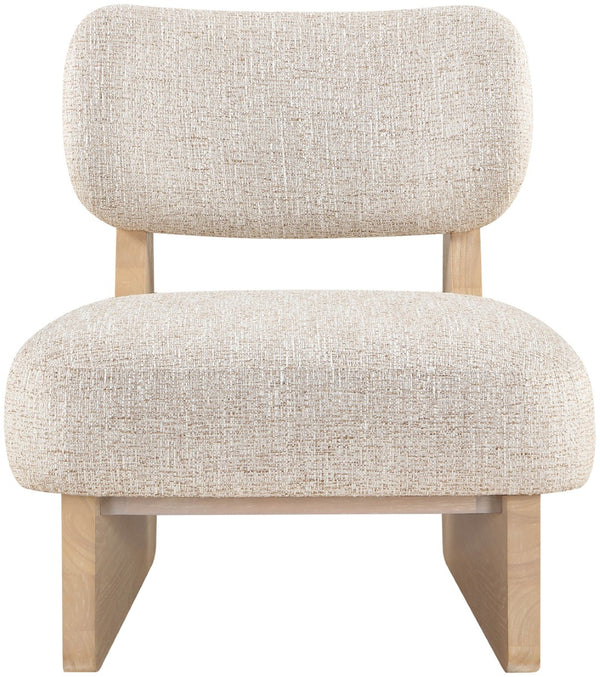 Meridian Furniture Vetra Sculptural Low Profile Linen Accent Chair with Solid Wood Base for Modern Interiors 33012Beige
