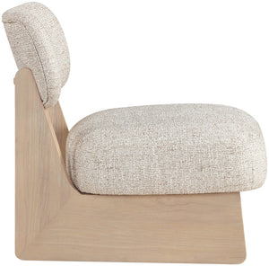 Meridian Furniture Vetra Sculptural Low Profile Linen Accent Chair with Solid Wood Base for Modern Interiors 33012Beige