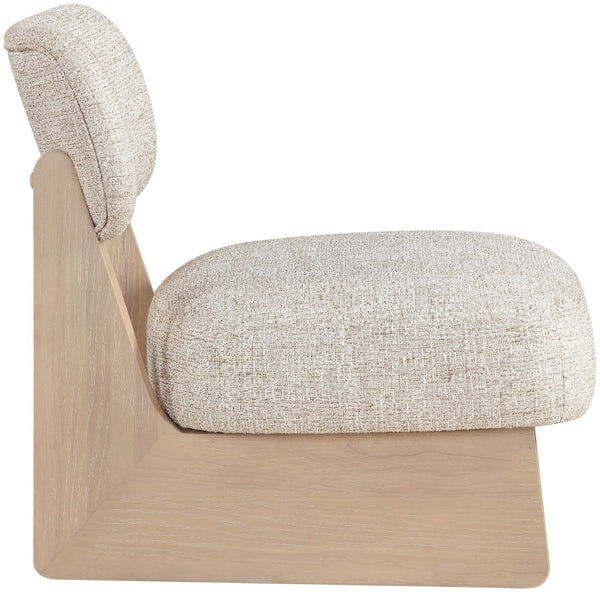 Meridian Furniture Vetra Sculptural Low Profile Linen Accent Chair with Solid Wood Base for Modern Interiors 33012Beige