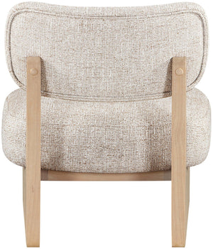Meridian Furniture Vetra Sculptural Low Profile Linen Accent Chair with Solid Wood Base for Modern Interiors 33012Beige