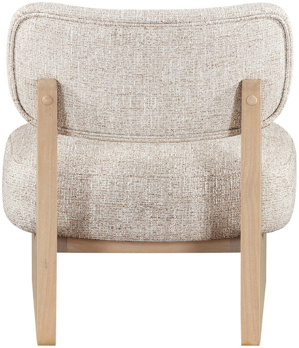 Meridian Furniture Vetra Sculptural Low Profile Linen Accent Chair with Solid Wood Base for Modern Interiors 33012Beige