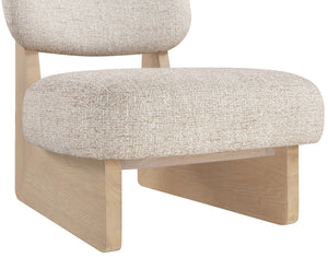 Meridian Furniture Vetra Sculptural Low Profile Linen Accent Chair with Solid Wood Base for Modern Interiors 33012Beige