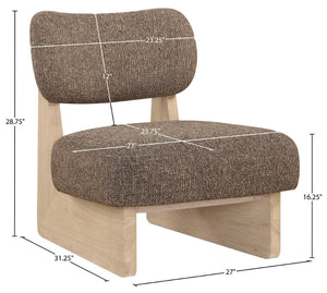 Meridian Furniture Vetra Sculptural Linen Weave Accent Chair with Natural Wood Base for Living Rooms 33012Brown