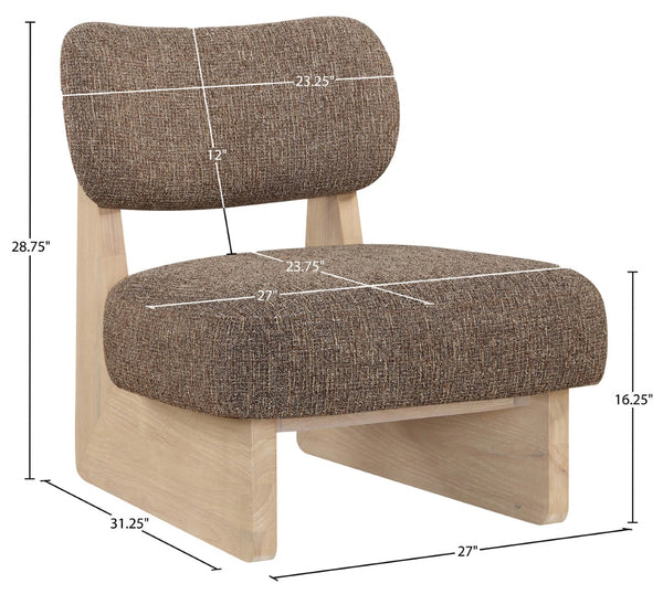 Meridian Furniture Vetra Sculptural Linen Weave Accent Chair with Natural Wood Base for Living Rooms 33012Brown