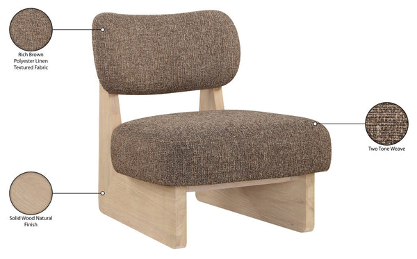 Meridian Furniture Vetra Sculptural Linen Weave Accent Chair with Natural Wood Base for Living Rooms 33012Brown