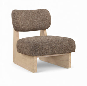 Meridian Furniture Vetra Sculptural Linen Weave Accent Chair with Natural Wood Base for Living Rooms 33012Brown