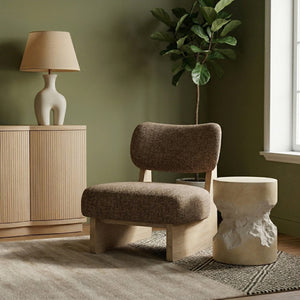 Meridian Furniture Vetra Sculptural Linen Weave Accent Chair with Natural Wood Base for Living Rooms 33012Brown