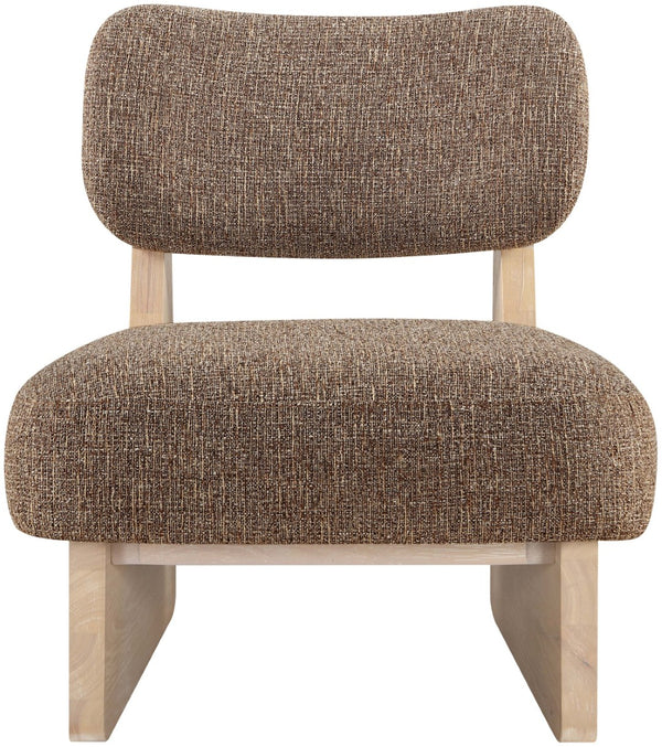Meridian Furniture Vetra Sculptural Linen Weave Accent Chair with Natural Wood Base for Living Rooms 33012Brown