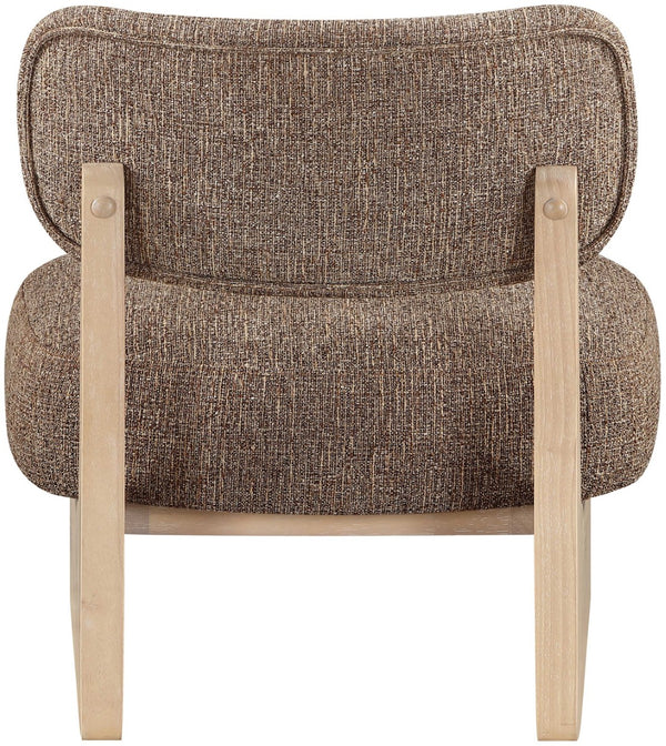 Meridian Furniture Vetra Sculptural Linen Weave Accent Chair with Natural Wood Base for Living Rooms 33012Brown