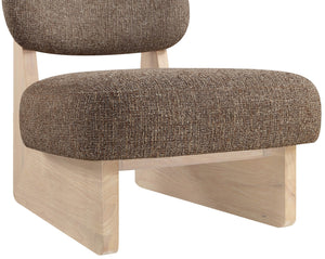 Meridian Furniture Vetra Sculptural Linen Weave Accent Chair with Natural Wood Base for Living Rooms 33012Brown