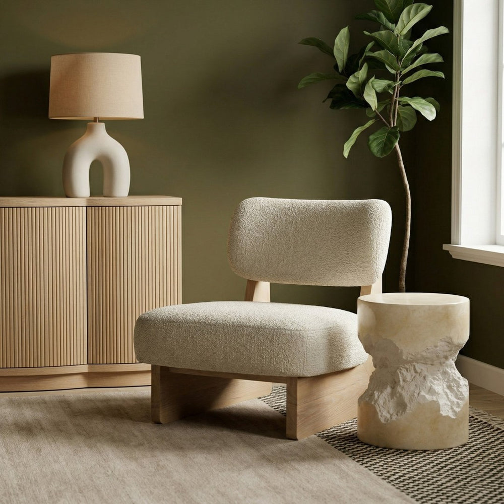 Meridian Furniture Vetra Sculptural Low Profile Accent Chair in Two Tone Linen Weave for Modern Spaces 33012Cream