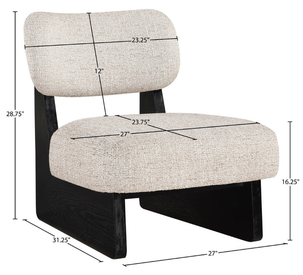 Meridian Furniture Vetra Sculptural Linen Accent Chair with Black Base for Contemporary Living Spaces 33014Beige