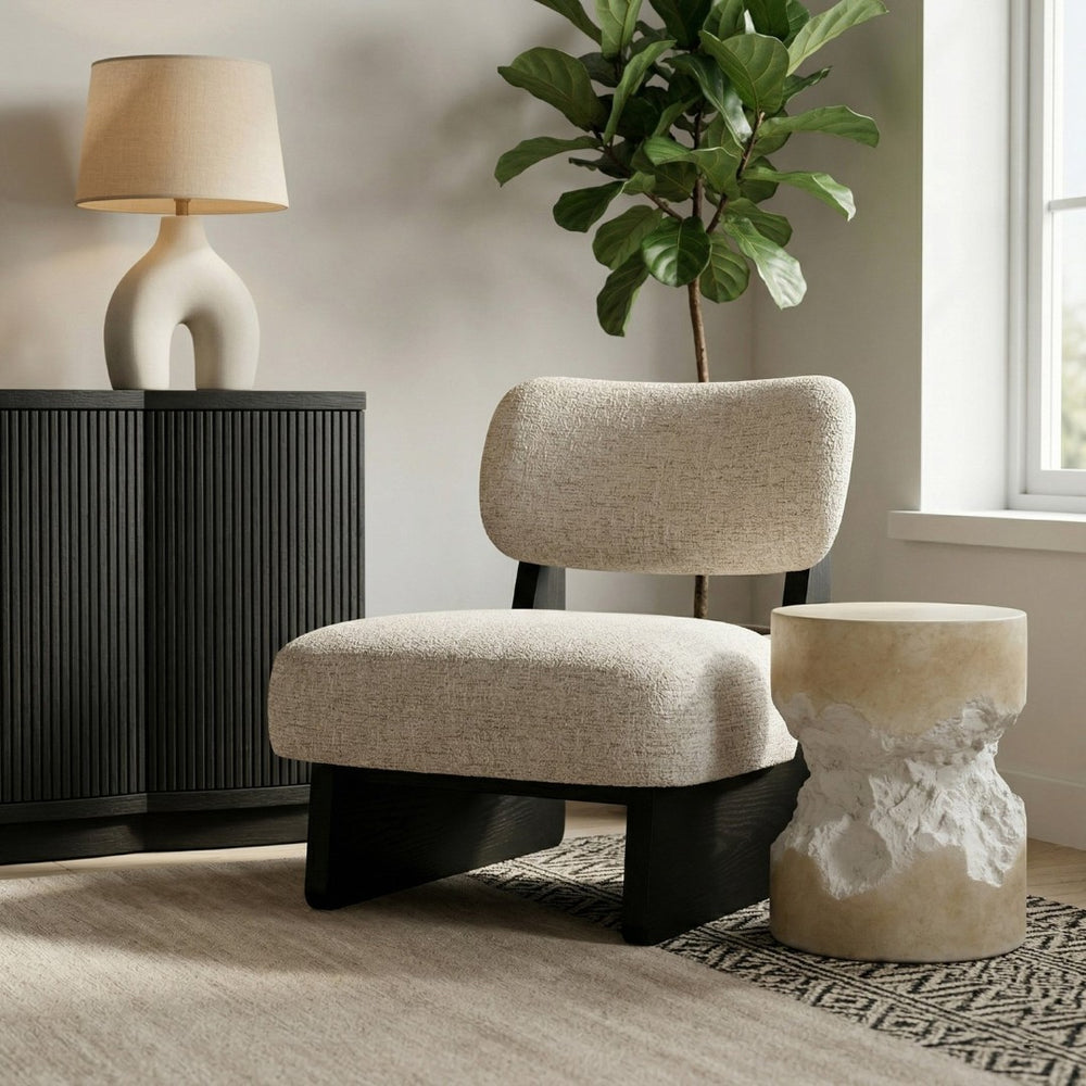 Meridian Furniture Vetra Sculptural Linen Accent Chair with Black Base for Contemporary Living Spaces 33014Beige