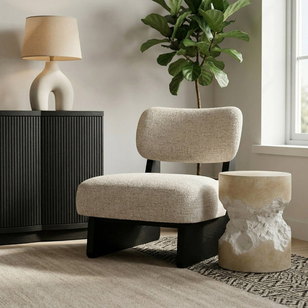 Meridian Furniture Vetra Sculptural Linen Accent Chair with Black Base for Contemporary Living Spaces 33014Beige