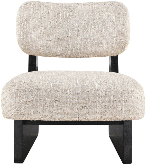 Meridian Furniture Vetra Sculptural Linen Accent Chair with Black Base for Contemporary Living Spaces 33014Beige