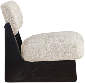 Meridian Furniture Vetra Sculptural Linen Accent Chair with Black Base for Contemporary Living Spaces 33014Beige
