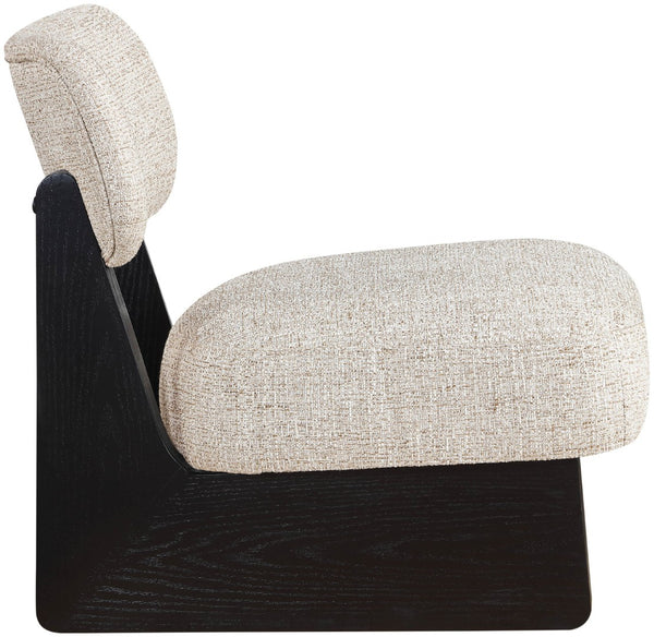 Meridian Furniture Vetra Sculptural Linen Accent Chair with Black Base for Contemporary Living Spaces 33014Beige