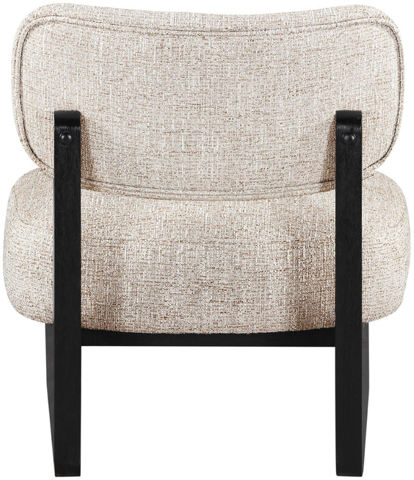 Meridian Furniture Vetra Sculptural Linen Accent Chair with Black Base for Contemporary Living Spaces 33014Beige