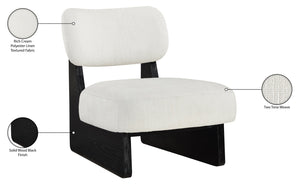 Meridian Furniture Vetra Sculptural Low Profile Accent Chair Linen Poly Weave with Black Wood Base 33014Cream