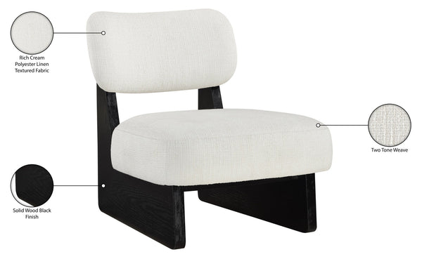 Meridian Furniture Vetra Sculptural Low Profile Accent Chair Linen Poly Weave with Black Wood Base 33014Cream