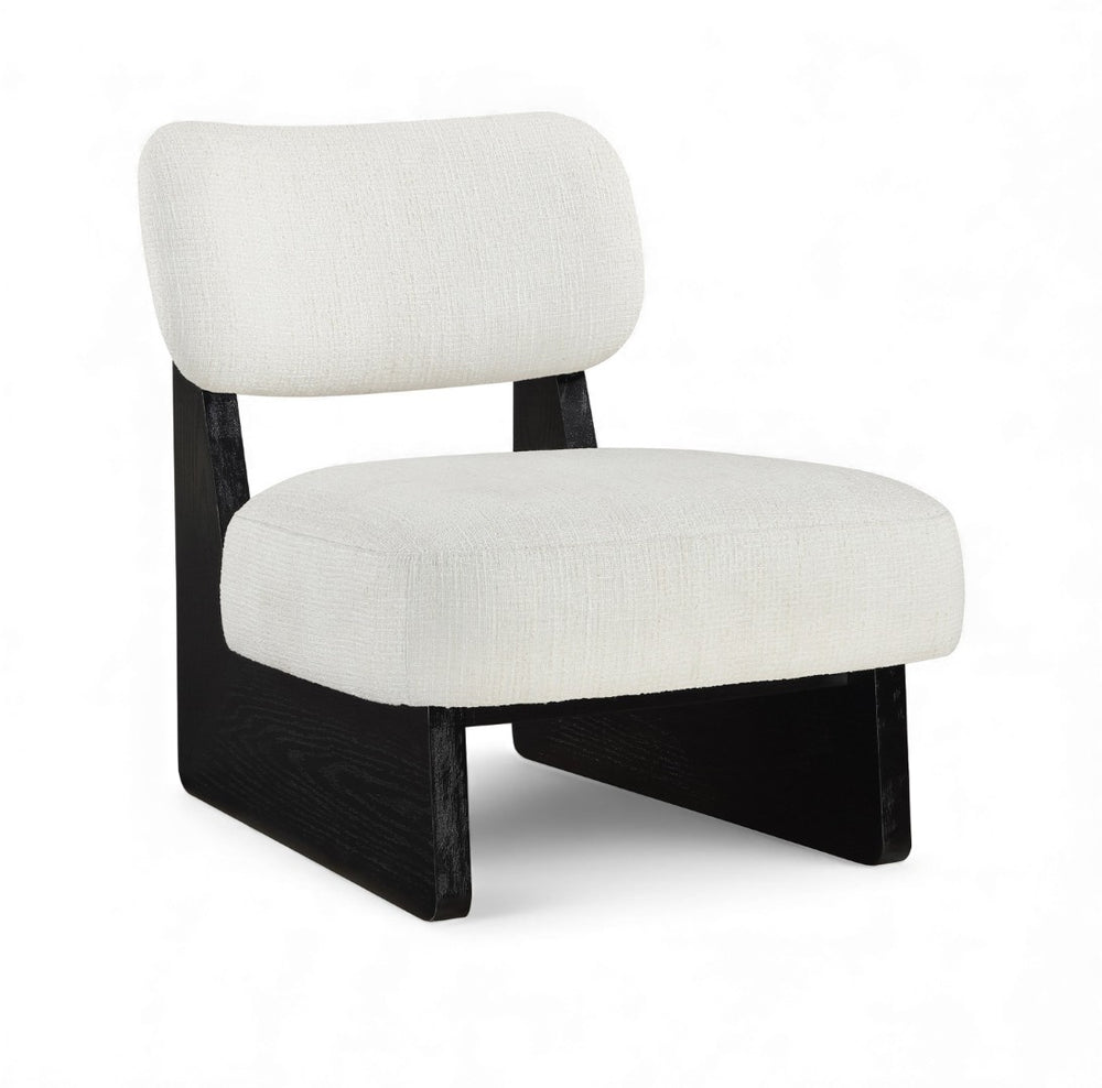 Meridian Furniture Vetra Sculptural Low Profile Accent Chair Linen Poly Weave with Black Wood Base 33014Cream