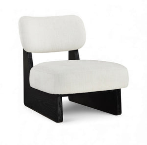 Meridian Furniture Vetra Sculptural Low Profile Accent Chair Linen Poly Weave with Black Wood Base 33014Cream
