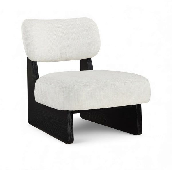 Meridian Furniture Vetra Sculptural Low Profile Accent Chair Linen Poly Weave with Black Wood Base 33014Cream