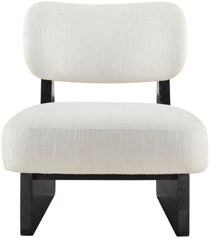 Meridian Furniture Vetra Sculptural Low Profile Accent Chair Linen Poly Weave with Black Wood Base 33014Cream