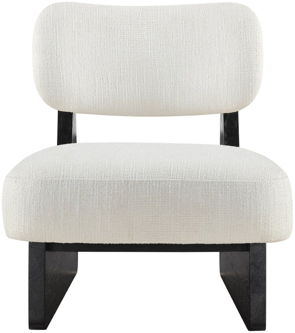 Meridian Furniture Vetra Sculptural Low Profile Accent Chair Linen Poly Weave with Black Wood Base 33014Cream