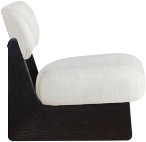 Meridian Furniture Vetra Sculptural Low Profile Accent Chair Linen Poly Weave with Black Wood Base 33014Cream
