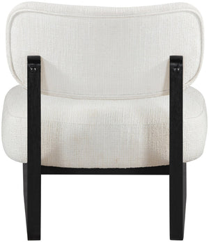 Meridian Furniture Vetra Sculptural Low Profile Accent Chair Linen Poly Weave with Black Wood Base 33014Cream