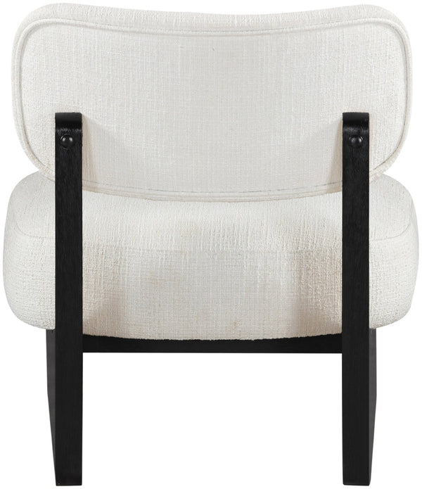 Meridian Furniture Vetra Sculptural Low Profile Accent Chair Linen Poly Weave with Black Wood Base 33014Cream